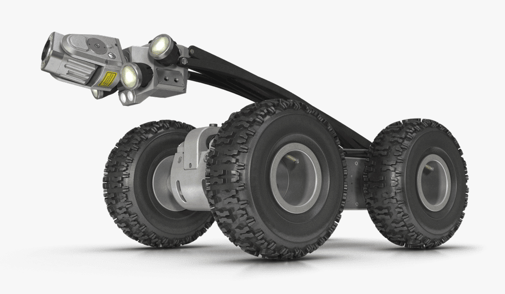 Envirosight Rovver X sewer inspection crawler navigating a municipal sewer pipe
